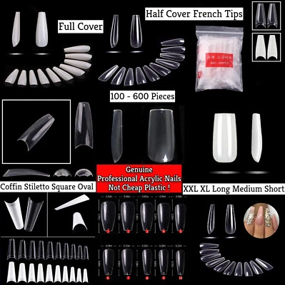 100 - 600 False Nails Coffin Stiletto Square Oval Almond Press On & French Tips  - Image 1 of 4
