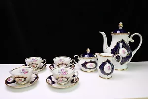 Reichenbach Echt Kobalt Demitasse Mini Kaffeekanne Tassen Untertassen Zuckercreme DDR - Bild 1 von 13