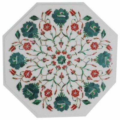 12" Marble corner Table Top semi precious stones floral Inlay handmade - Image 1 of 3