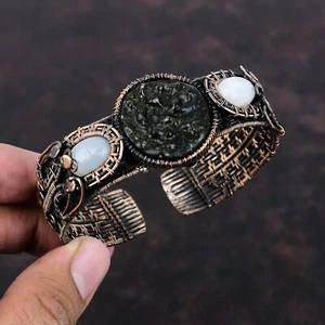 Día de la Mujer Regalo Moldavita Cobre Bestia Regalo Brazalete Ajustable Envuelto en Alambre - Imagen 1 de 6