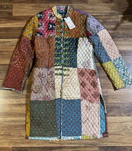 NEU MIT ETIKETT SACRED THREADS Hippie Bohemian Taschenaufnäher gefütterte JACKE MANTEL OBERTEIL S/M - Bild 1 von 18
