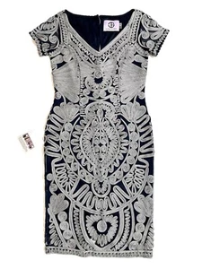 JS Collections Cocktail Dress Soutache & Mesh Cocktail Cloud Navy Mini SZ 6 New - Picture 1 of 9
