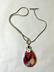 Sajen Sterling Silver Pendant Necklace Flower Butterfly Red Stone