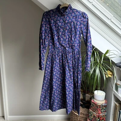 Vintage Laura Ashley Carno Wales Blue Floral Ditsy Dress UK 12 US 10 - Image 1 of 4