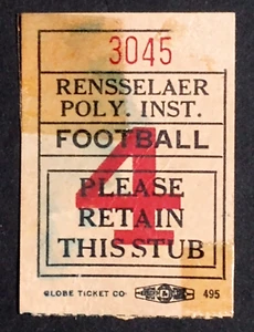 Biglietto Stub Rensselaer Politecnico Vintage Scuola Calcio Gioco c1950s - Foto 1 di 2