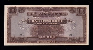 F.C. MALAYA , 100 DOLARES 1944 , S/C- ( AUNC ) , ARRUGAS , P.M8x . - Imagen 1 de 2