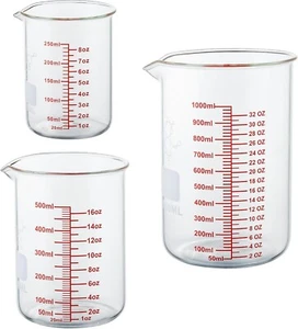 3 Pack Glass Lab Beaker Set Measuring Cup 250/500/1000 ML - Picture 1 of 12