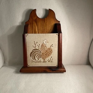 Brown Wooden Organizer W/ Square Italian Tile White & Brown Bird Stand Or Hang - Picture 1 of 7