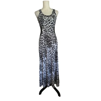 Maxi Slip Dress Sheer Waist Panel  Leopard Animal Print Stretchy Y2K  Sz S - Image 1 of 4