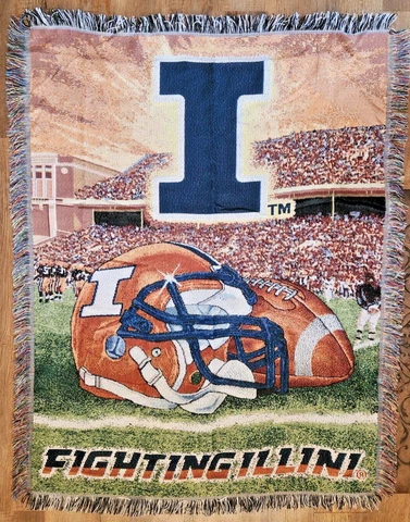 NCAA Illinois Fighting Illini Football Helmet Throw Blanket Tapestry Big 50x60 Cover
