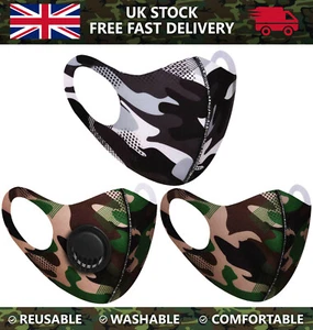 3D Face Mask Protection Mouth Cover Washable Reusable Camo Camouflage Print - Picture 1 of 9