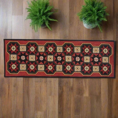 Alfombra enganchada Primitive Country Folk Star Runner 2' X 6' Foto 1 de 3