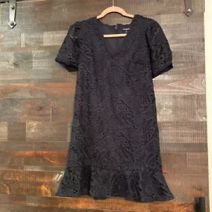 Express Womens Sheath Dress Black Floral Lace Mini Puff Sleeve Ruffle Hem S New - Picture 1 of 7