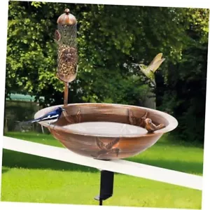 Deck Bird Bath with Bird Feeder, 13" Bird Baths for Outdoors with D-Copper - Picture 1 of 7