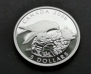 *** CANADA  2006  $5 FINE SILVER COIN *** PEREGRINE  FALCON  AND  NESTLINGS *** - Picture 1 of 2