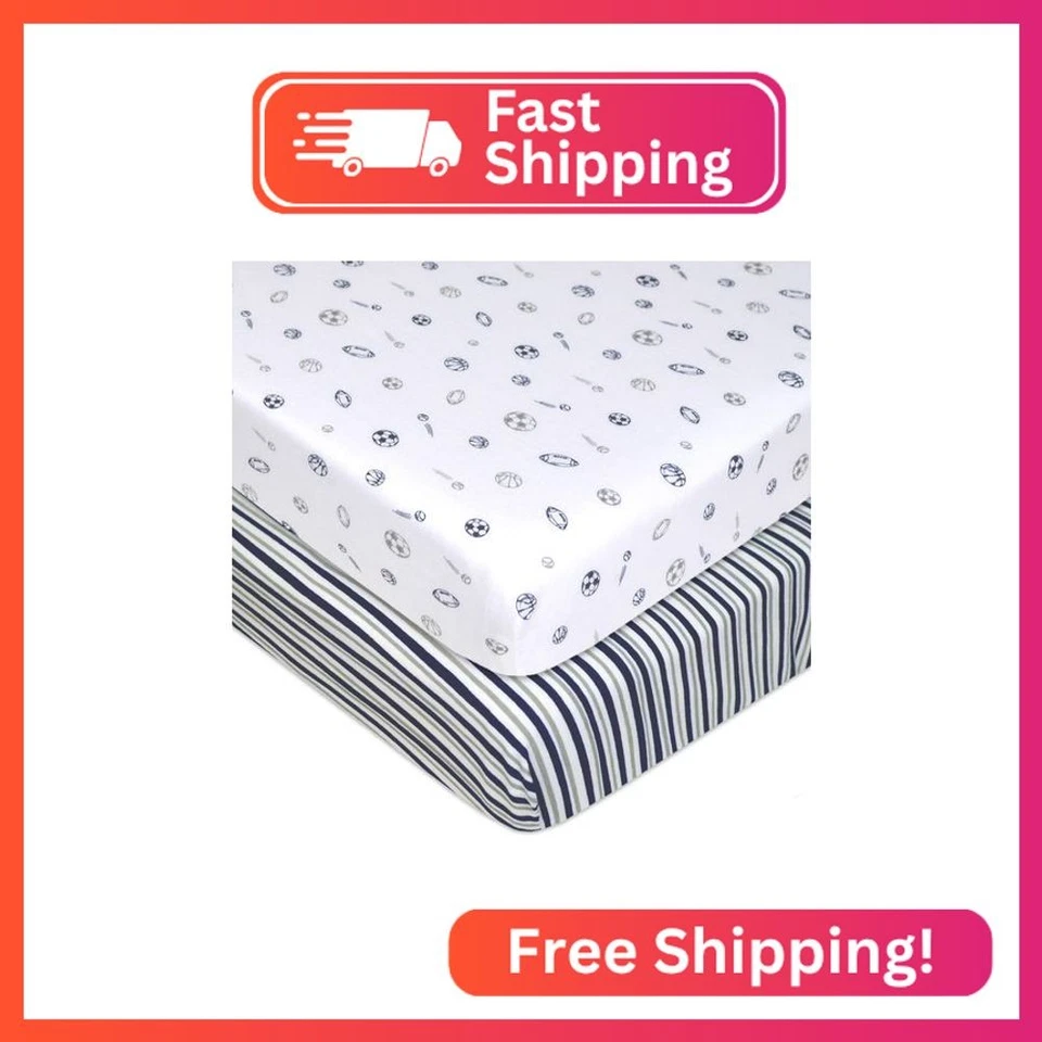 American Baby Company 2 Pack 100% Natural Cotton Fitted Mini Crib Sheets 38" x 2 - Image 1 of 2