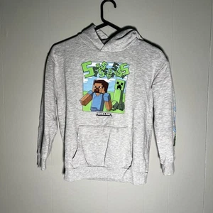 Minecraft Boys Grey Graphic Logo Sweatshirt Youth Large Pullover Hoodie GUC - Picture 1 of 8
