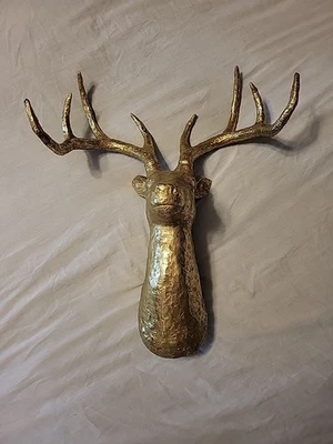 Busto de cabeza de montaje en pared busto de juego de ciervos pintado en oro sintético Foto 1 de 4