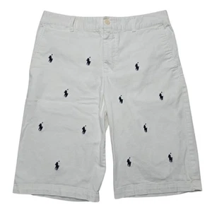 Polo Ralph Lauren Shorts Boys 18 White Embroidered Pony Logo Flat Front Casual - Picture 1 of 13
