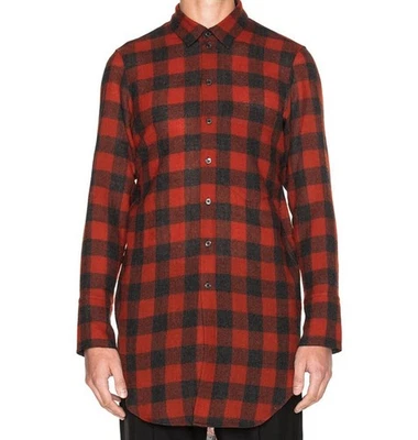 Mens Ann Demeulemeester Red Black Buffalo Check Plaid Wool Button Down Shirt M - Image 1 of 4
