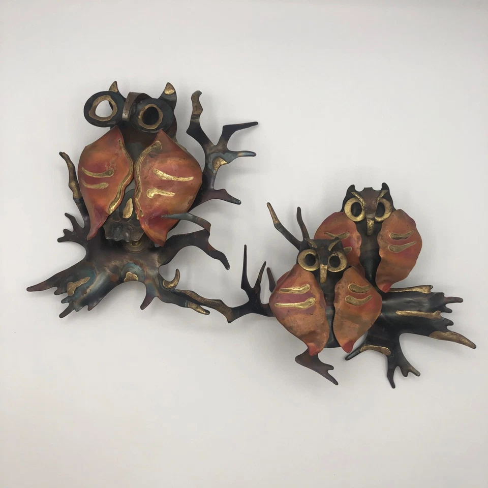 Juego de esculturas de latón arte de pared búho brutalista MCM cobre metal años 70-80 Foto 1 de 4