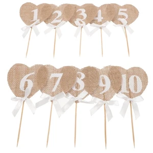 Rustic Jute Wedding Table Numbers 1-10 Hessian Burlap Heart Shape Banner Decor - Picture 1 of 12