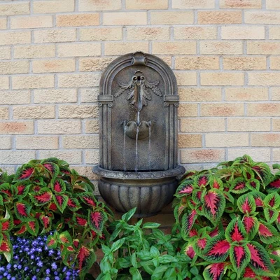 Florence Polystone Outdoor Wall Fountain - Florentine Stone by Sunnydaze - Image 1 of 4