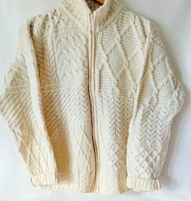 Cárdigan de Pescador Carraig Donn Ireland Crema Lana Merino Cremallera Completa Tejido Talla M Foto 1 de 4