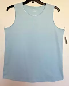 CJ Banks Size 1X Light Blue knit top, satin trim, sleeveless NWT - Picture 1 of 2
