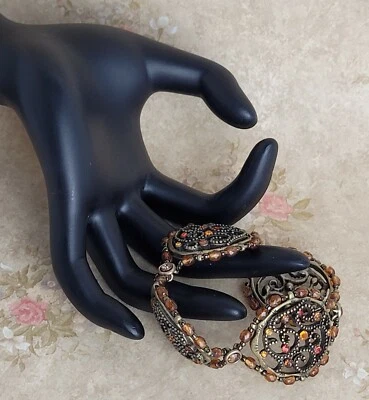 Pulsera elástica estilo antiguo cuentas diamantes de imitación multicolor marrón filigrana vintage Foto 1 de 4