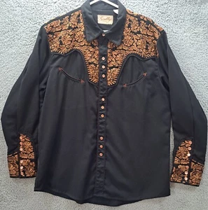 Camisa a Presión Scully Western Wear P-634-BK Negra Cobre Bordada Perla Para Hombres Talla L - Imagen 1 de 12