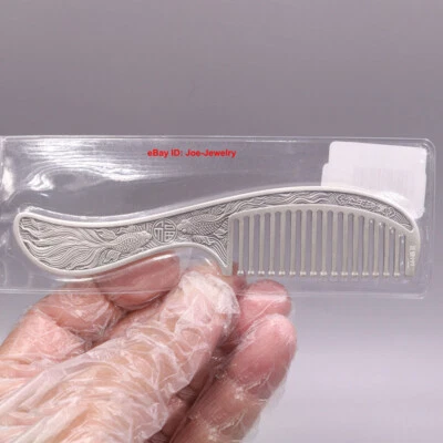 Solid 999 Fine Silver Cute Hair Comb Lucky Fish Portable Comb 4.88inch L - Image 1 of 4