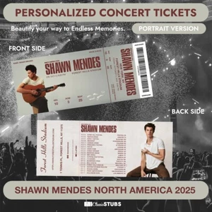 SHAWN MENDES NORTH AMERICA 2025 TOUR Personalized Concert Ticket - Picture 1 of 5