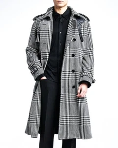 $5680 TOM FORD Prince of Wales Wool Silk Linen Trench Coat Topcoat 48 Euro Small - Picture 1 of 15