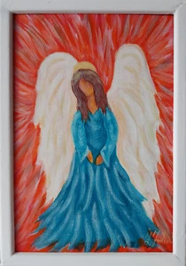 Angel Painting Religious Original Art Angel Canvas Artwork Framed 9.5 by 7 . - Picture 1 of 7