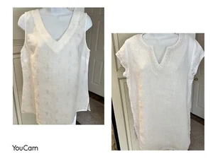 Lot of 2 ST. TROPEZ WEST LINEN TANK TOP SHIRT WOMEN'S SIZE M PINEAPPLE PRINT - Picture 1 of 8