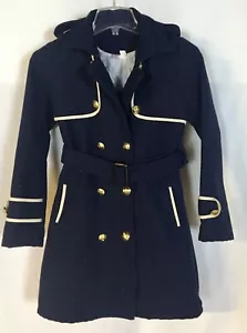 Girls Size 10/12 Navy Blue Belted Nautical Style Coat With Gold Buttons - Picture 1 of 12