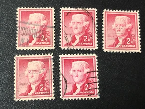 Lot Of 5 Thomas Jefferson 2 cent Stamp, used - Picture 1 of 7