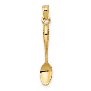 Real 14k Yellow Gold 3D Tablespoon Charm Pendant 27mm x 5mm - Picture 1 of 3