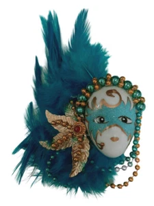 Turquoise Masked Beaded Lady Feather Magnet Mardi Gras Party Favor - Photo 1 sur 5