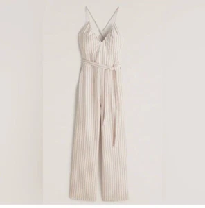 Abercrombie & Fitch Beige & White Striped Halter Crossback Jumpsuit Size Medium - Picture 1 of 3