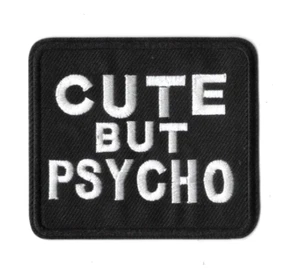 Cute But Psycho Iron on Embroidered Patch Fabric Badge Funny 7cm x 8cm - Picture 1 of 1