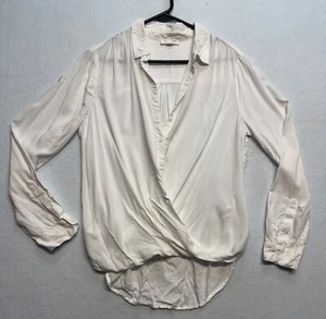 Beachlunchlounge White Long Sleeve Drape Front Blouse M - Picture 1 of 6