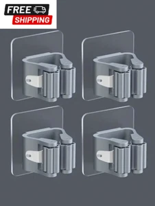 4 Pcs Plastic Wall-Mounted Broom Holder, Mop Clip, No-Drilling Sweep Hook -NEW - Picture 1 of 15