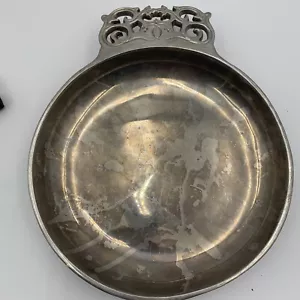 Ciotola vintage Nambe 211 stile porringer tono argento grande manico pergamena - Foto 1 di 7