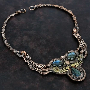 Collar de cadena de tortuga envuelto en alambre regalo madre cobre labradorita 18,0" - Imagen 1 de 7