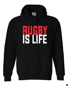 NW MENTO IMPRESO "RUGBY IS LIFE" DIVERTIDO HIPSTER DEPORTES FLEECE SUDADERA CON CAPUCHA - Imagen 1 de 8