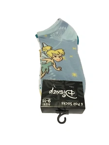 Disney Fairies Tinker Bell 6 paia calze no show donna taglia 9-11 nuove con etichetta - Foto 1 di 8