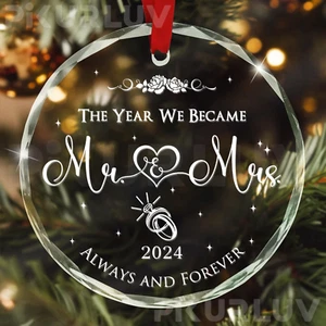 Wedding Gifts for Couple 2024 Mrs and Mrs Wedding Glass Ornament Our First Chris - Picture 1 of 5