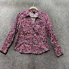 Talbots Button Up Top Women 12P Purple Floral Long Sleeve Stretch Cotton Sateen